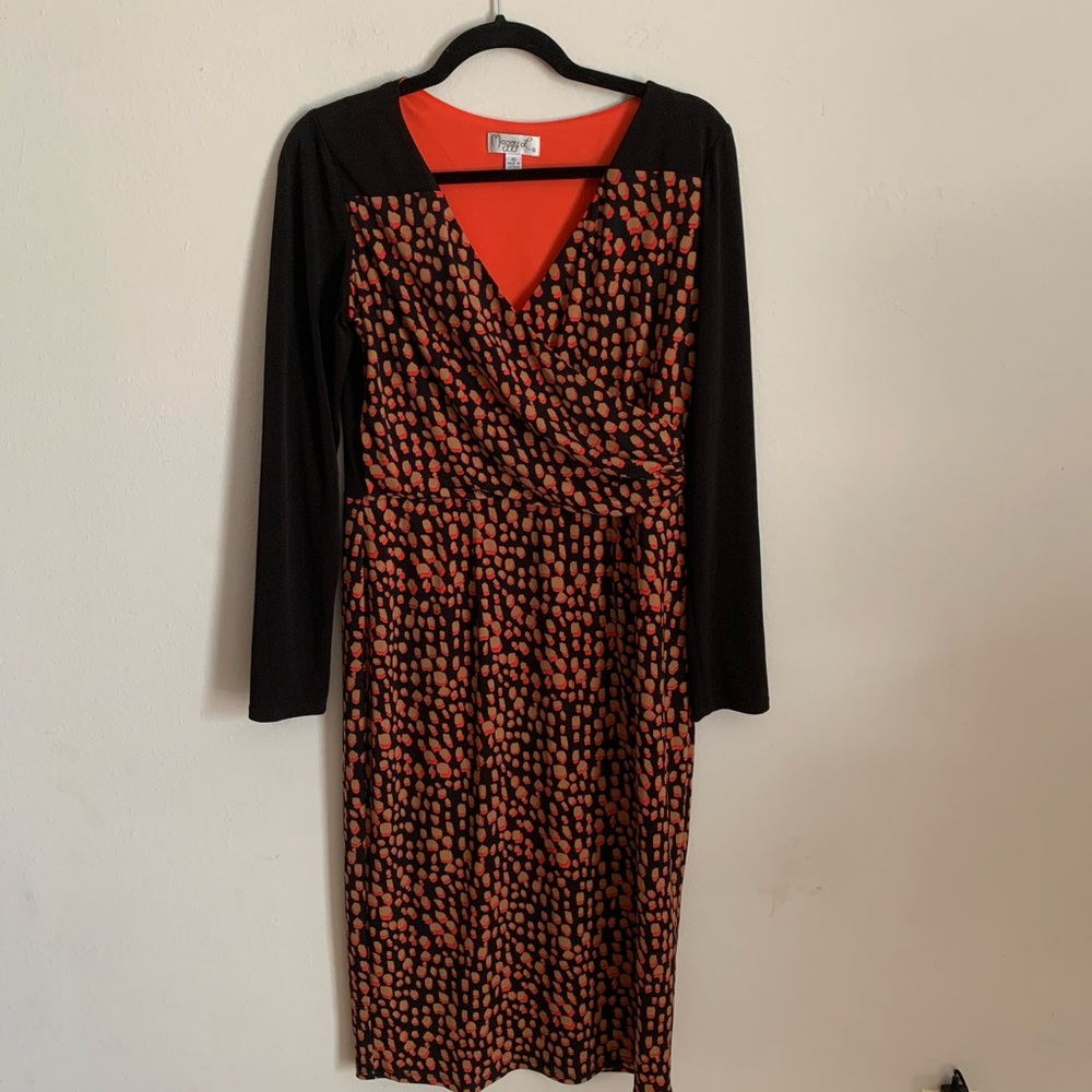 Maggy L Black Red Printed Long Sleeve Dress